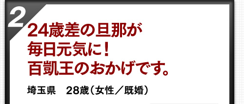 24歳差の旦那が毎日元気に！百凱王のおかげです。 神奈川県　70歳（男性／既婚）